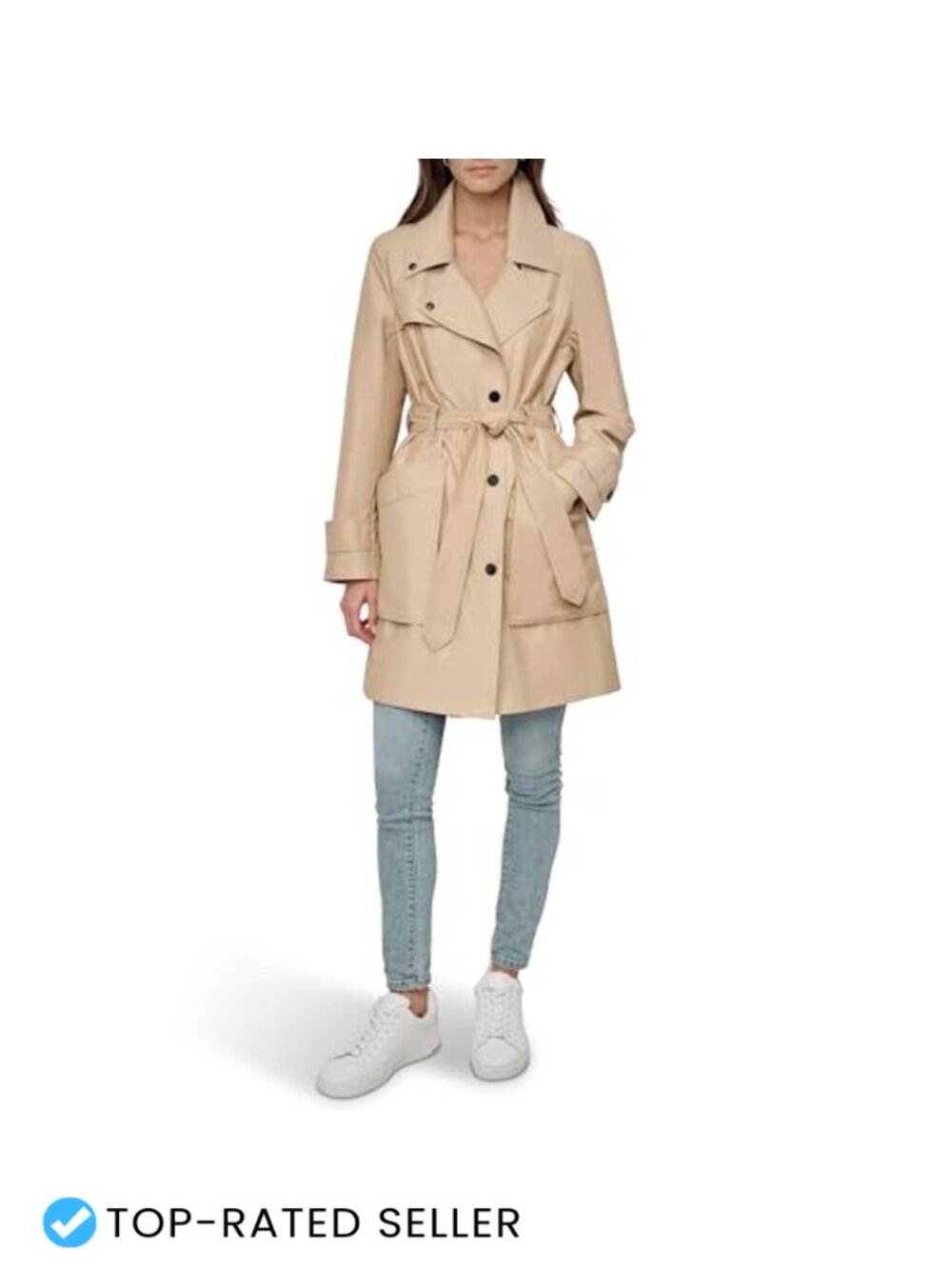 Water Resistant Belted Trench Coat Front Length 36.5"